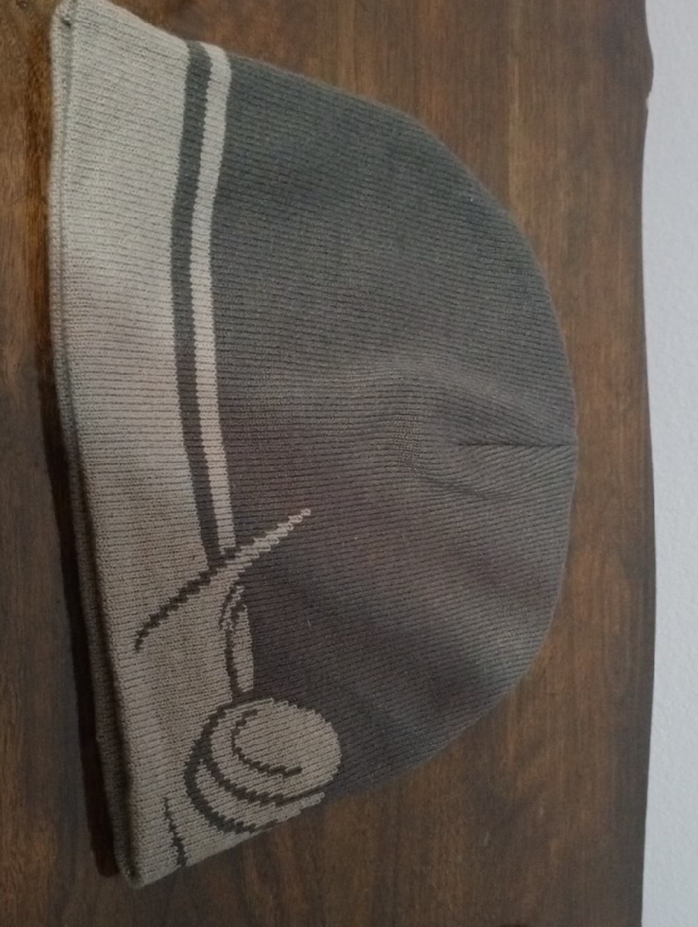 Gray Knit Beanie Hat with Stripe Detail - Men